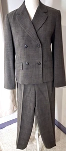 Talbots Women 2Pc Pants Suit Wool Double-Breasted Brown Check Work Career Size 4 - Picture 1 of 8