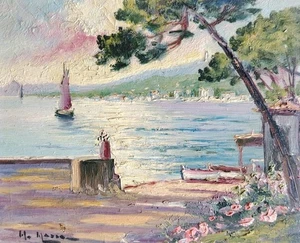 Belle Peinture Sur Bois De JUAN LES PINS Vu Vers L' Estérel - Imagen 1 de 8