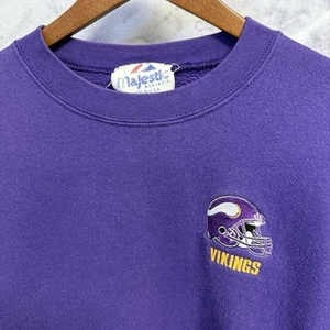 Vintage Minnesota Vikings Sweatshirt Mens Large Majestic Purple Crew Neck USA - Picture 1 of 12