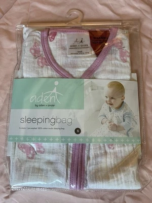 aden + anais Sleeping Bag; 100% Cotton Muslin Size 0-6 Months Pink Butterflies  - Image 1 of 2
