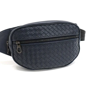 BOTTEGA VENETA Intrecciato Belt Bag Bum Bag Navy Blue Leather T10D - Picture 1 of 9