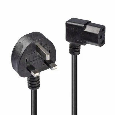 Lindy 30446 1m UK Mains 3 Pin Plug to IEC C13 Right Angled Power Cable, Black - Image 1 of 4