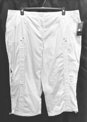 STYLE & CO BERMUDAS CARGO 22W 3X STYLE & CO BLANCO MEZCLA ALGODÓN TEJIDO ELÁSTICO CREMALLERA MOSCA Foto 1 de 4