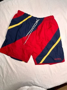 Vintage Nautica Color Block Swim Shorts Size Small Key, Back & Side Pockets - Picture 1 of 3
