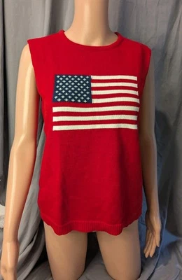 Vintage American Flag Sweater Medium Women’s Sleeveless Red 1990’s - Image 1 of 4