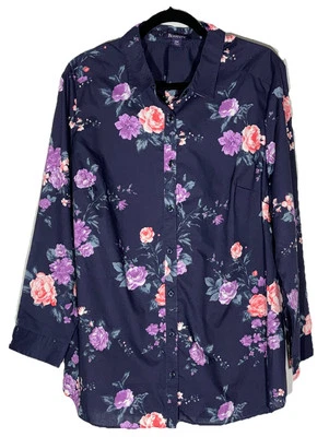 Roamans 女式纽扣束腰衬衫上衣,尺寸 20W 加花卉办公室轻便  — 第 1/4 张图片