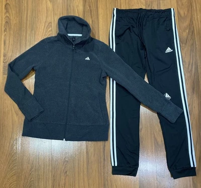 adidas Women's 2pc Set Tracksuit Black/Gray Fleece Jacket Pants Size S New - Image 1 of 4