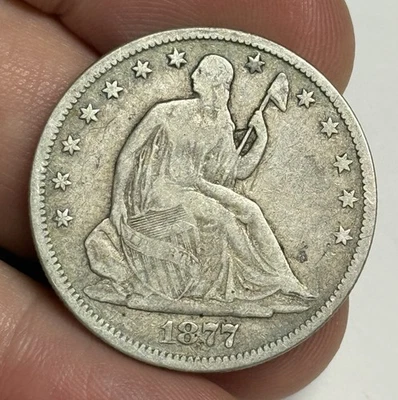 VG+ 1877-P Seated Liberty Half Dollar (original) U.S. 50c Type Silver Coin Toned - Image 1 of 2