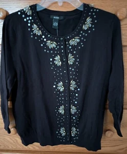 Women's Alfani 3/4-Length Sleeve Bead Metal Sweater Black Size Large NWOT - Picture 1 of 5