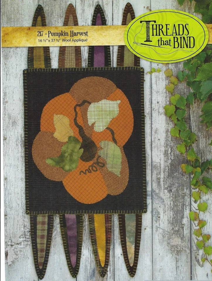 THREADS THAT BIND - Pumpkin Harvest - wool applique fall, Halloween Penny Rug - Image 1 of 1