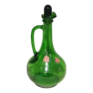 Brocca bottiglia decanter vetro verde smeraldo mondo vino dipinto a mano 1,5 litri sughero - Foto 1 di 9