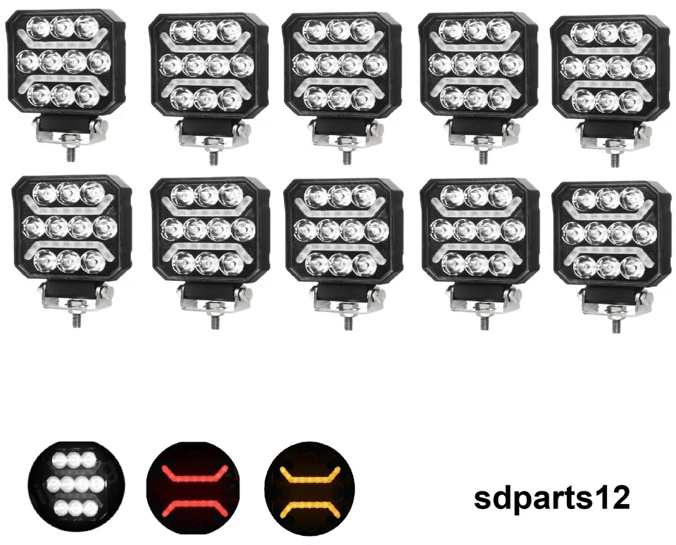10x Phares de Travail LED 12V 24V 15W Feu Spot+Position Ambre Rouge 4x4 Camion - Photo 1/4