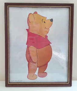 Vtg 1980s Walt Disney Dufex foil art print Winnie The Pooh in wooden frame - Picture 1 of 5