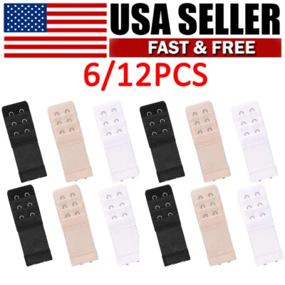 Paquete de 6/12 extensores de sujetador elástico More of Me to Love, negro, estilo elástico de 2 ganchos Foto 1 de 4