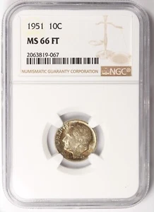 1951 Roosevelt Dime NGC Certified MS66 FT (819-067) - Picture 1 of 2
