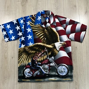 Dragonfly Mens Size L American Flag Shirt Eagle Motorcycle 4th Of July - Picture 1 of 11
