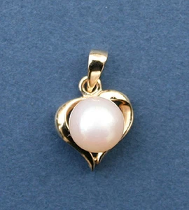 7-7.5mm Akoya pearl 14k yellow gold heart pendant PDT040006-YG - Picture 1 of 1