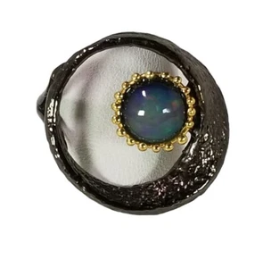 Ladies Rainbow8x8mm Natural Opal 925 Sterling Silver Ring Size 7 - Picture 1 of 10