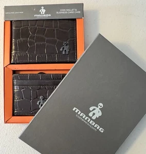 NEW MENS LEATHER MOCK CROC Wallet & Card Case Boxed Gift set RRP £85 - Picture 1 of 7