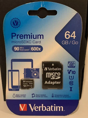 Micro SDXC Card 64GB/Go 90MBs/600x - Black - Image 1 of 2