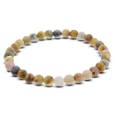 6mm Crazy Lace Agate Gemstone Round Bead Unisex Stretch Bracelet - Image 1 of 3