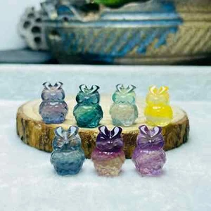 5pc Natural fluorite Carved mini owl crystal quartz crystal reiki healing - Picture 1 of 9