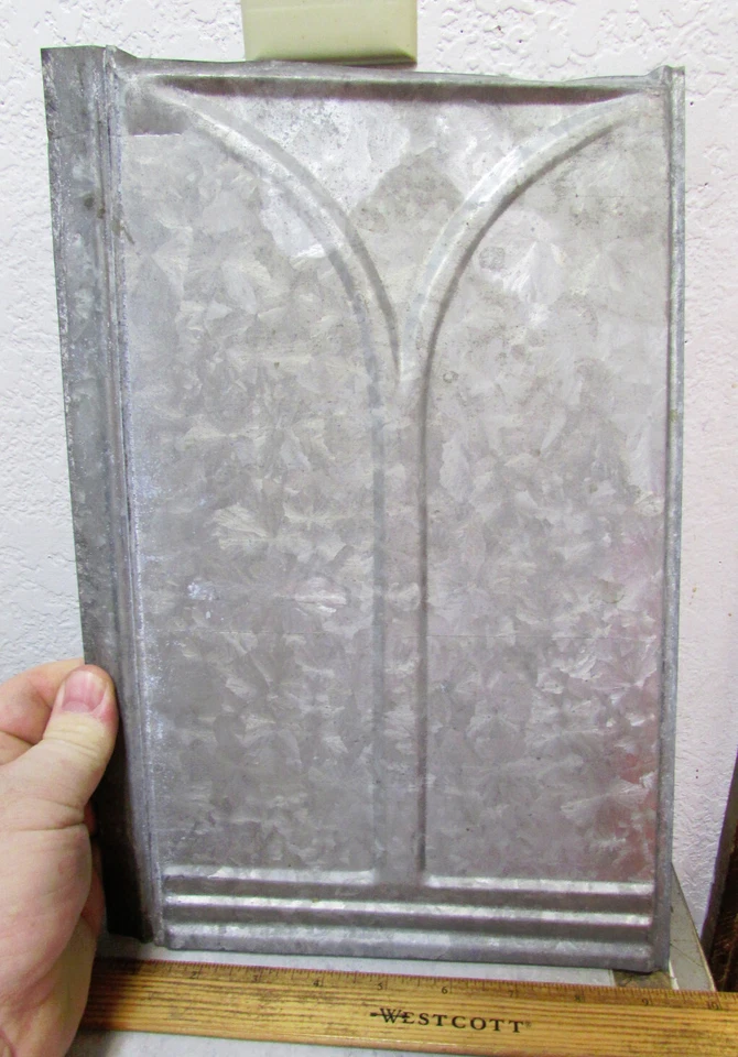 vintage galvanized embossed tin shingle Barn roof, rustic decor item, 14 x 9.25 - Image 1 of 2