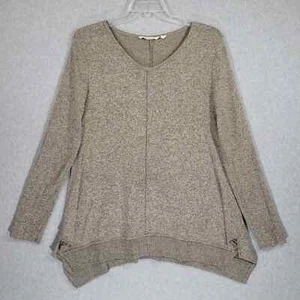 Soft Surroundings Top Large Heather Grey Split Hem Long Sleeve - Picture 1 of 8