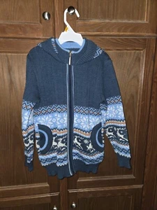 Kids Fair Isle Sweater Size 6-7 Blue Unique Hooded Zipped Cardigan - Picture 1 of 8