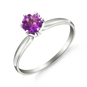 14K. SOLID GOLD SOLITAIRE RING WITH NATURAL AMETHYST (White Gold) - Picture 1 of 5