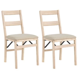 Stakmore Classic Upholstered Seat Solid Folding Chairs, Set of 2, Unfinished - Picture 1 of 12