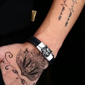 AU Men Fashion Tiger Head Artificial Leather Titanium Stainless Steel Bracelets - Picture 1 of 5