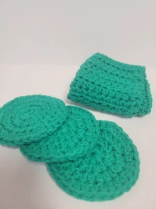 Green Crochet Cotton Bath Set- Washcloth Scrubbie Makeup Remover Handmade - Bild 1 von 3