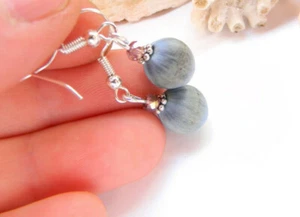 OHRRINGE 1 Paar echt Handarbeit 925 Silber Haken neu blaue Perlen mit rosa - Bild 1 von 9