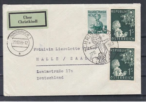 1953 Christkindl ECHT gel. Portorichtiger Auslandsbrief m.Leitzettel gestempelt - Picture 1 of 2
