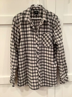 CAMISA RIP CURL HOMBRE TALLA XL MANGA LARGA ABOTONADA FRANELA ESCOCESA NEGRA Y CREMA Foto 1 de 4
