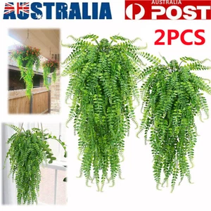 2Pcs Artificial Hanging Ferns Plants Vine Fake Ivy Boston Fern Hanging Plant NEW - Picture 1 of 11