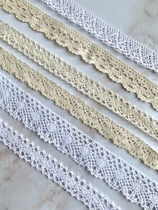 100% Cotton Lace Ribbon Trim Craft Wedding -by the metre - white or cream - Picture 1 of 7