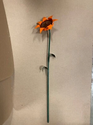 recycled metal orange sun flower garden stake yard art lawn ornament 22" tall - Image 1 of 2