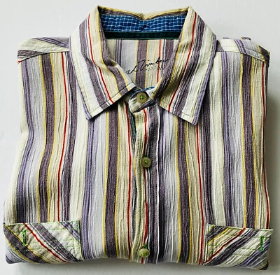 Camisa de vestir Arnold Zimberg para hombre a rayas púrpura amarillo blanco calce clásico L grande Foto 1 de 4