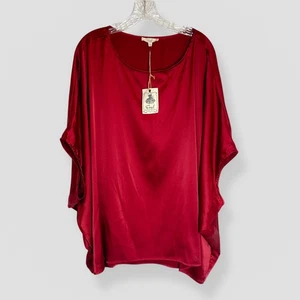 NWT Easel Size Large Satin Dolman Open Sleeve Blouse Burgundy Fashion Casual - Picture 1 of 7