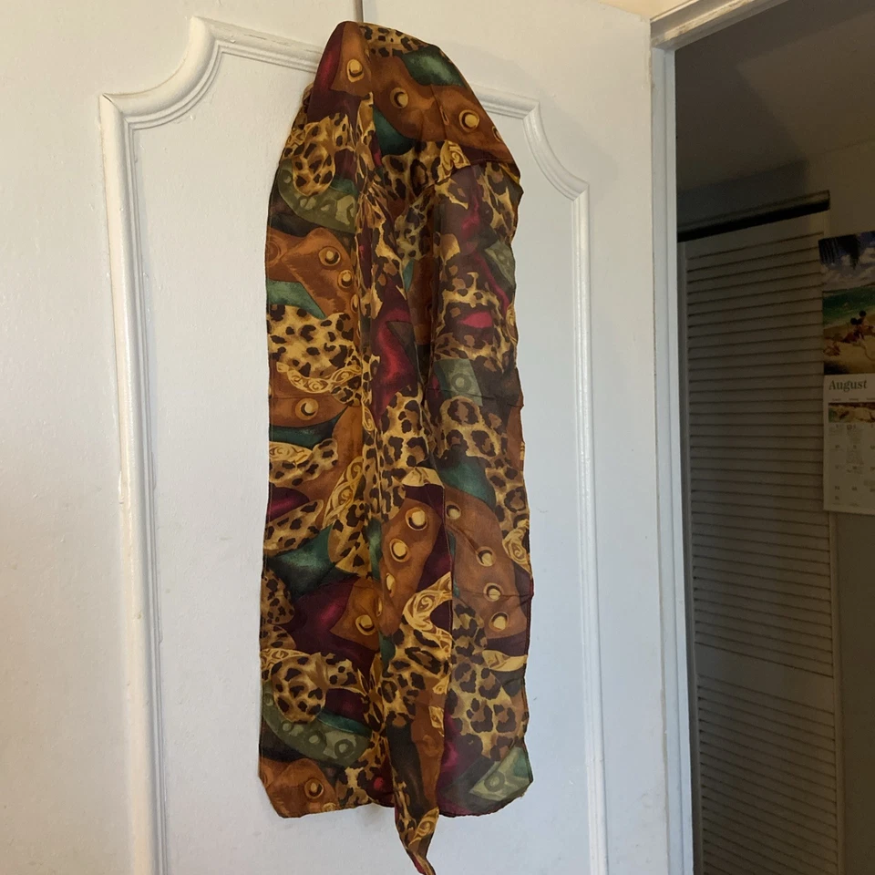 Cachecol de seda vintage com estampa de animais manchas leopardo artístico - Imagem 1 de 4
