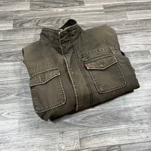 LEVI’S Zip & Snap Up Mock Neck Faux Fur Lining Brown Utility Jacket Men’s Size L - Picture 1 of 10