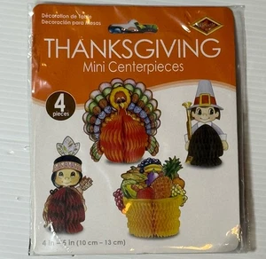 VTG 1986 Thanksgiving BEISTLE Honeycomb Die Cut Decorations (4) Pilgrim Turkey - Picture 1 of 3