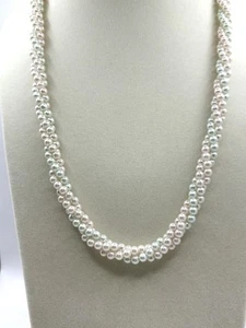 Pastel Pink Mint Green & Cream Torsade Layered Faux Pearl Necklace 22 Inches - Picture 1 of 6