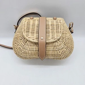 Mark and Graham Rattan Wicker and Leather Crossbody Purse Bag Small Size Lined - Picture 1 of 14