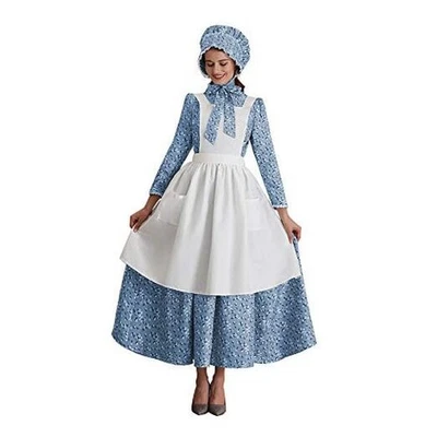  Womens American Pioneer Costume Dress Historical Modest Prairie Medium Blue - Image 1 of 4