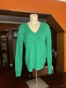 Polo Ralph Lauren Damen Pullover Zopfmuster V-Ausschnitt Gr. L Grün Langarm - Bild 1 von 15