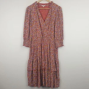 Fat Face Dress Womens UK 12 Brick Red Tiered Floral Jersey Knee Length Casual - Picture 1 of 20