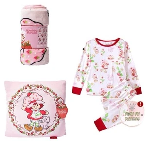 New 3pc Strawberry Shortcake Pajama Set, Silk Touch Throw Blanket, Pillow - Picture 1 of 11